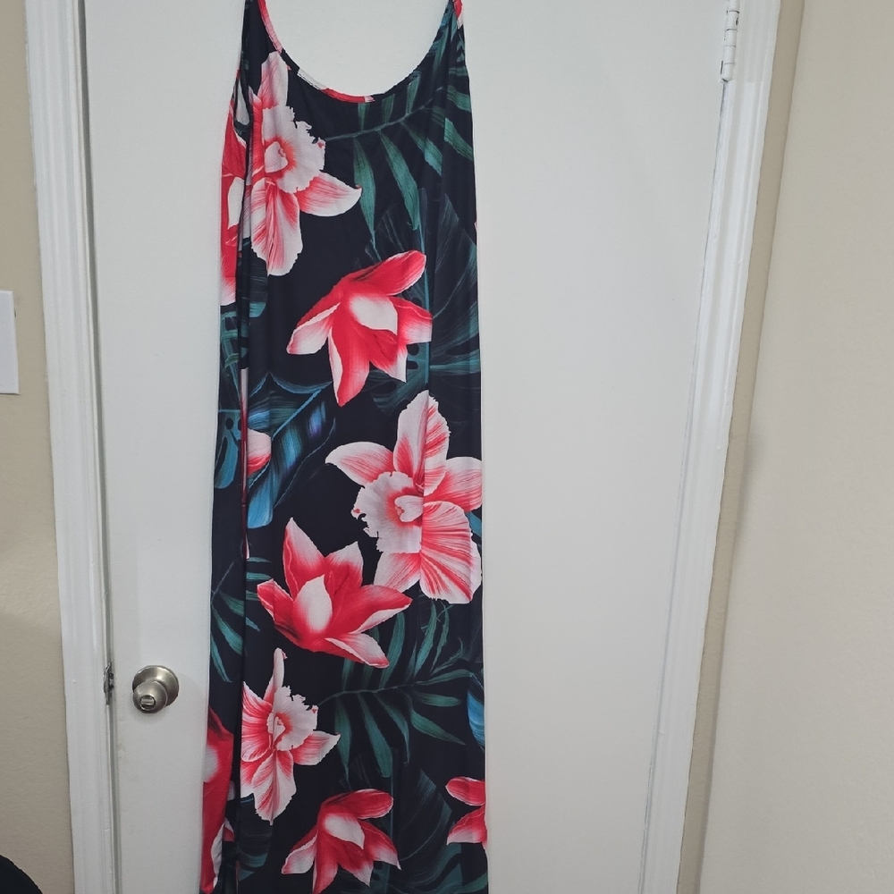 Floral Maxi Dress with Red and Green Accents